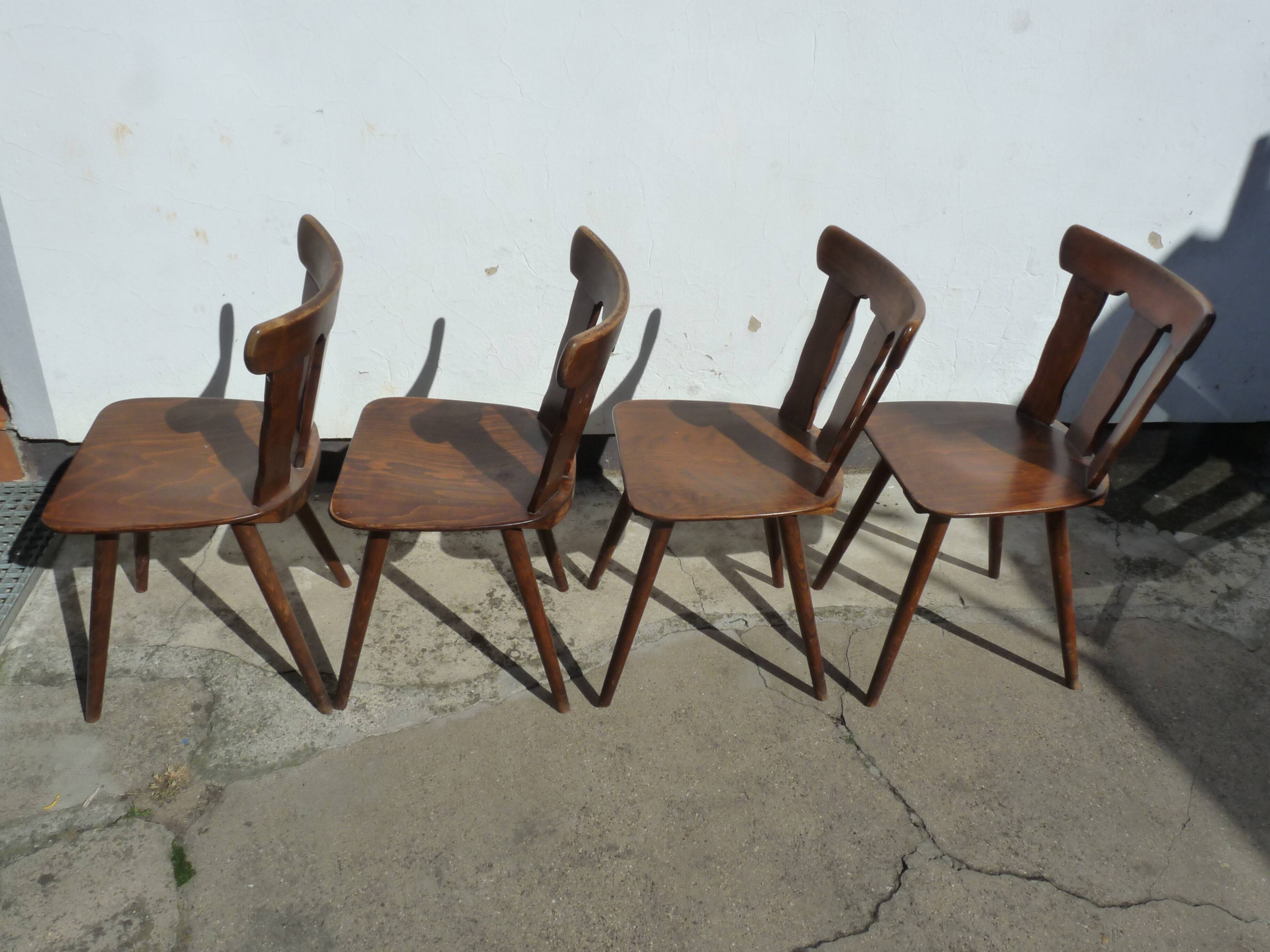 Lot of 4 wooden bistro chairs - 70s 80s 90s