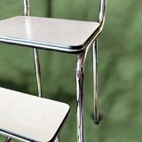 Vintage stepladder in Formica, wood and chromed metal