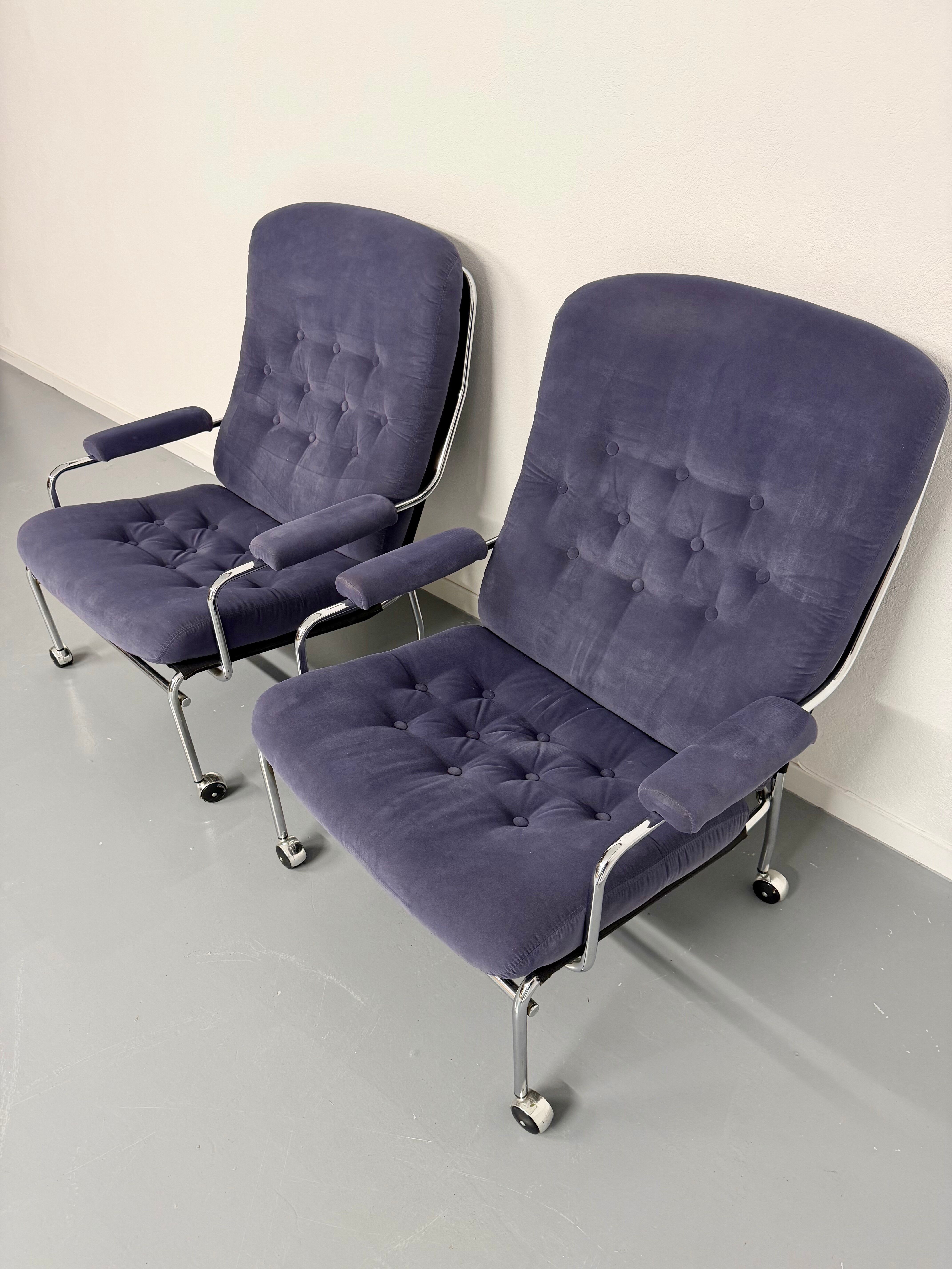Paire de fauteuils lounge roulette design scandinave Bruno Mathsson