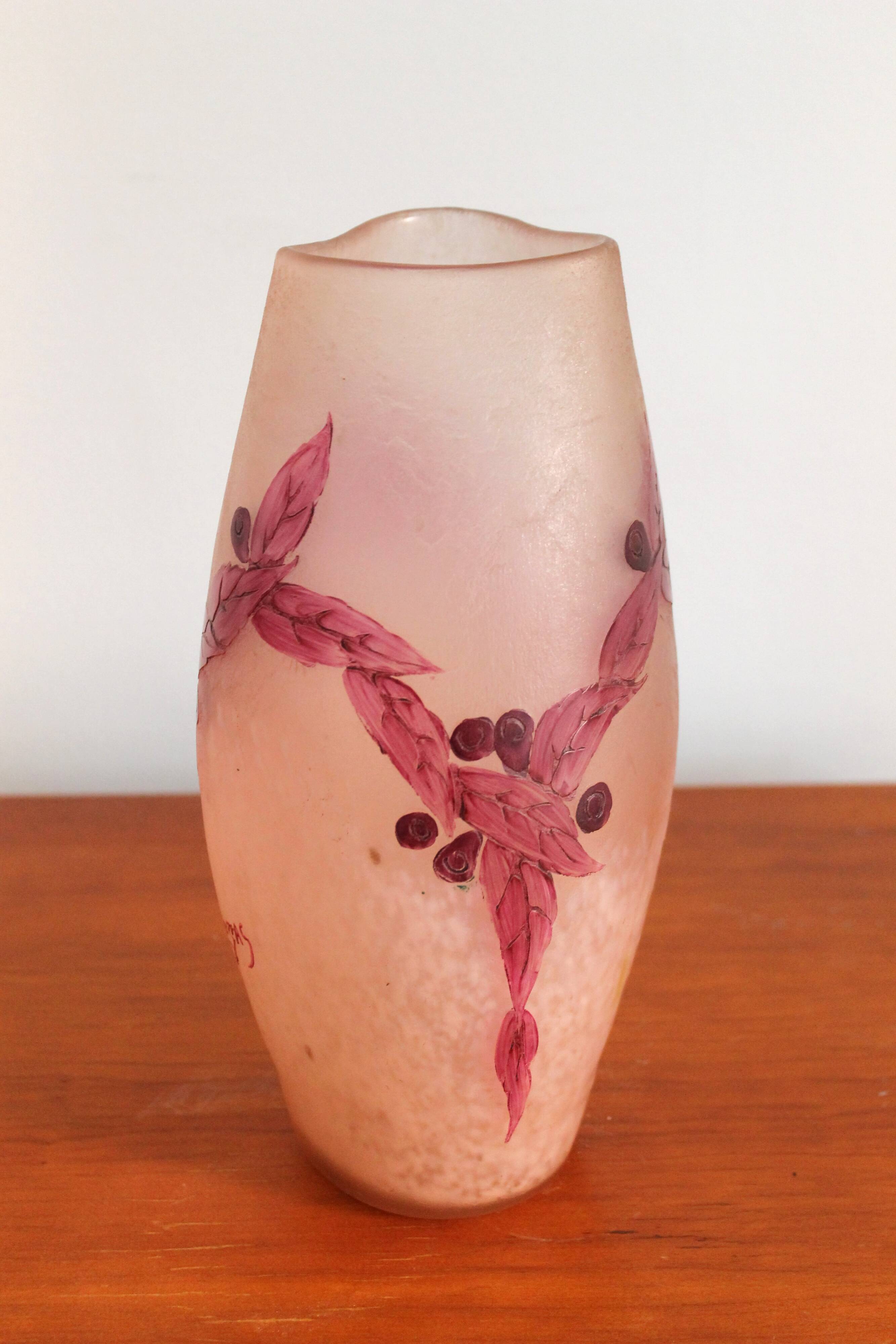 Legras vase ruby series in flowers in acid-etched glass