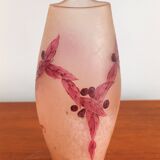 Legras vase ruby series in flowers in acid-etched glass