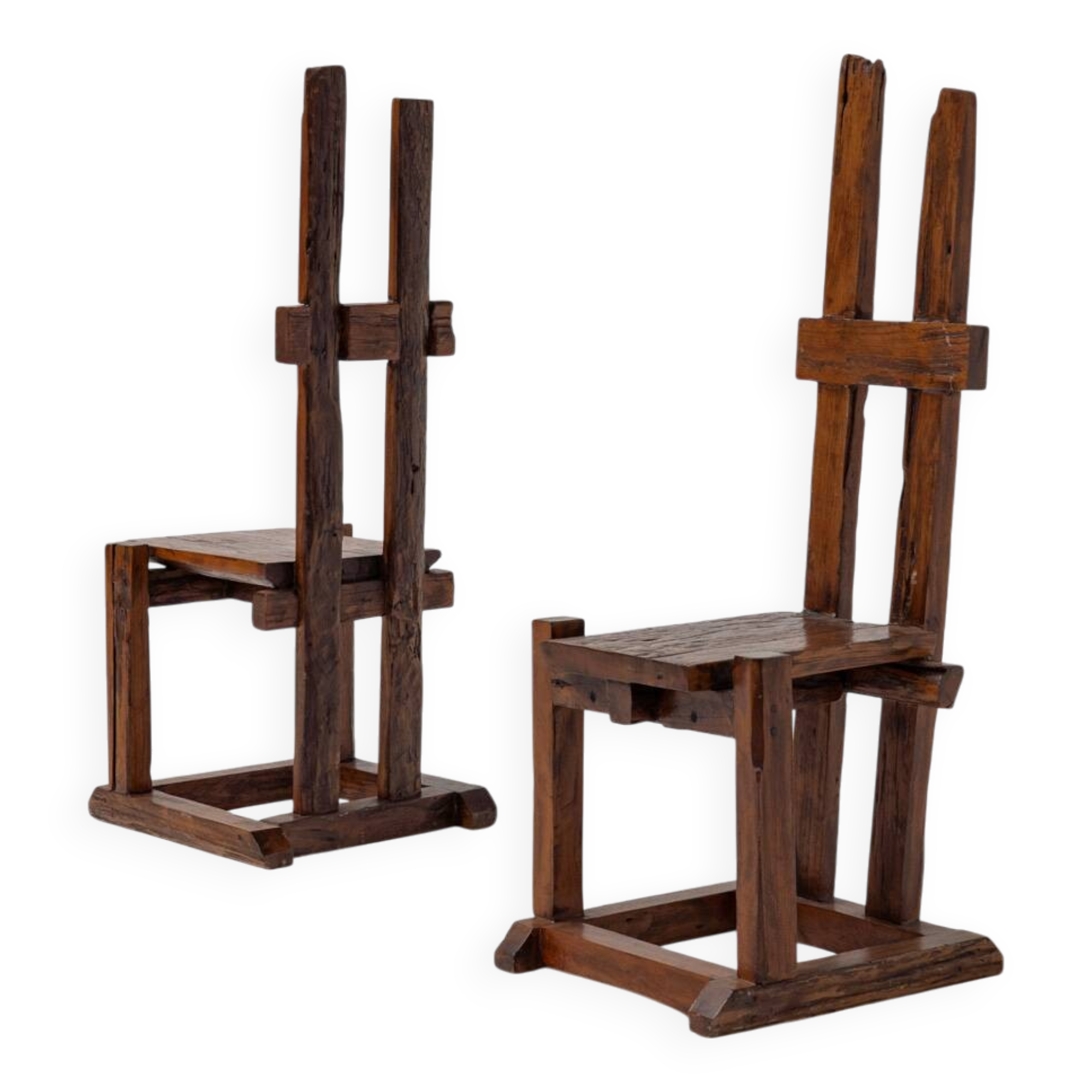 Pair of rustic Wabi Sabi Chairs, 1950s