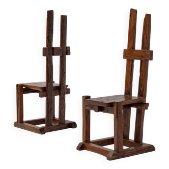 Paire de chaises rustiques Wabi Sabi, années 1950