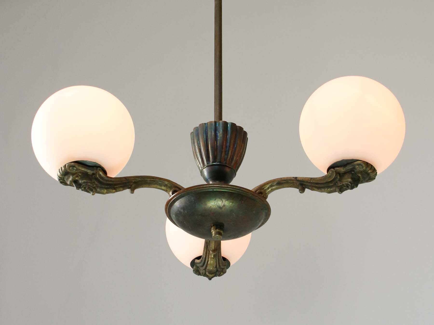 Art Deco French Brass Figural Chandelier, 1930
