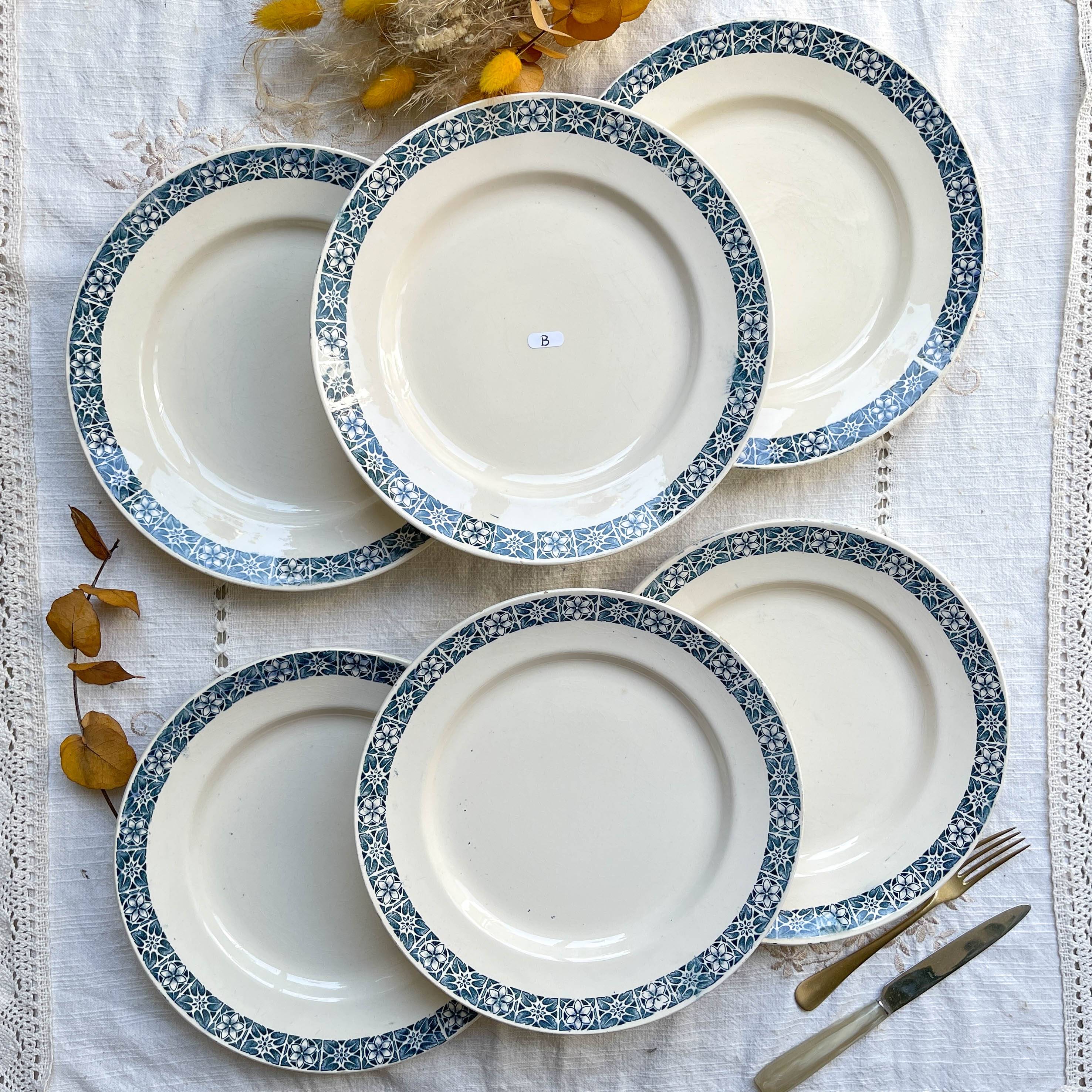 6 Assiettes plates Terre de fer Longchamp modèle René Made in France