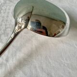 Large old ladle in silver metal, medallion baguette model
