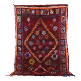 Tapis marocain berbère vintage en laine bordeaux fait main