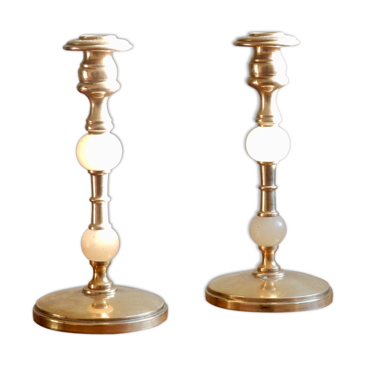 Brass and alabaster chandeliers, French from the 60s