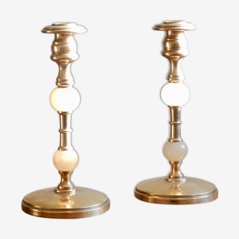 Brass and alabaster chandeliers, French from the 60s