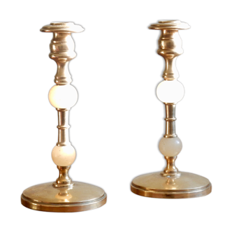 Brass and alabaster chandeliers, French from the 60s