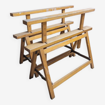 Pair of old folding trestles with wooden system
