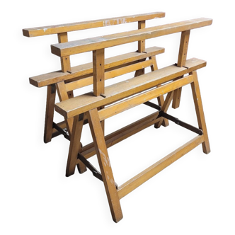 Pair of old folding trestles with wooden system