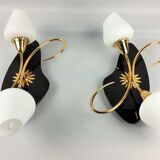 Arlus black and brass opaline sconces 1960