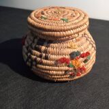 Ancienne Boite ronde Africaine en Paille et Osier