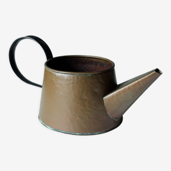 Copper watering can with wrought iron handle