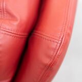 Armchair and pouf in red leather, Vitelli and Ammannati, for Brunati 70/80