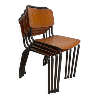 Set of 4 Gispen school chairs honey wood Netherlands 70s