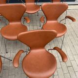 10x armchairs with arms, series 7 Butterfly Fritz Hansen by Arne Jacobsen in Cognac leather, in perfect condition.