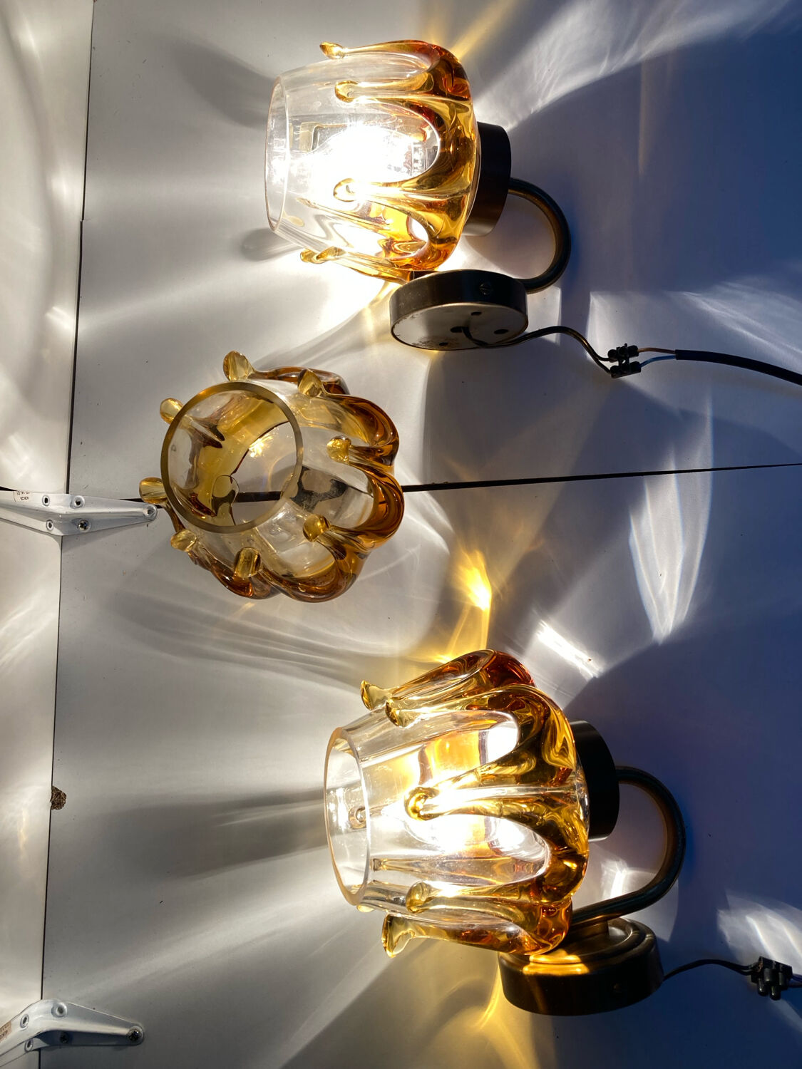 Pair of Murano glass wall sconces, vintage Italian 70s.