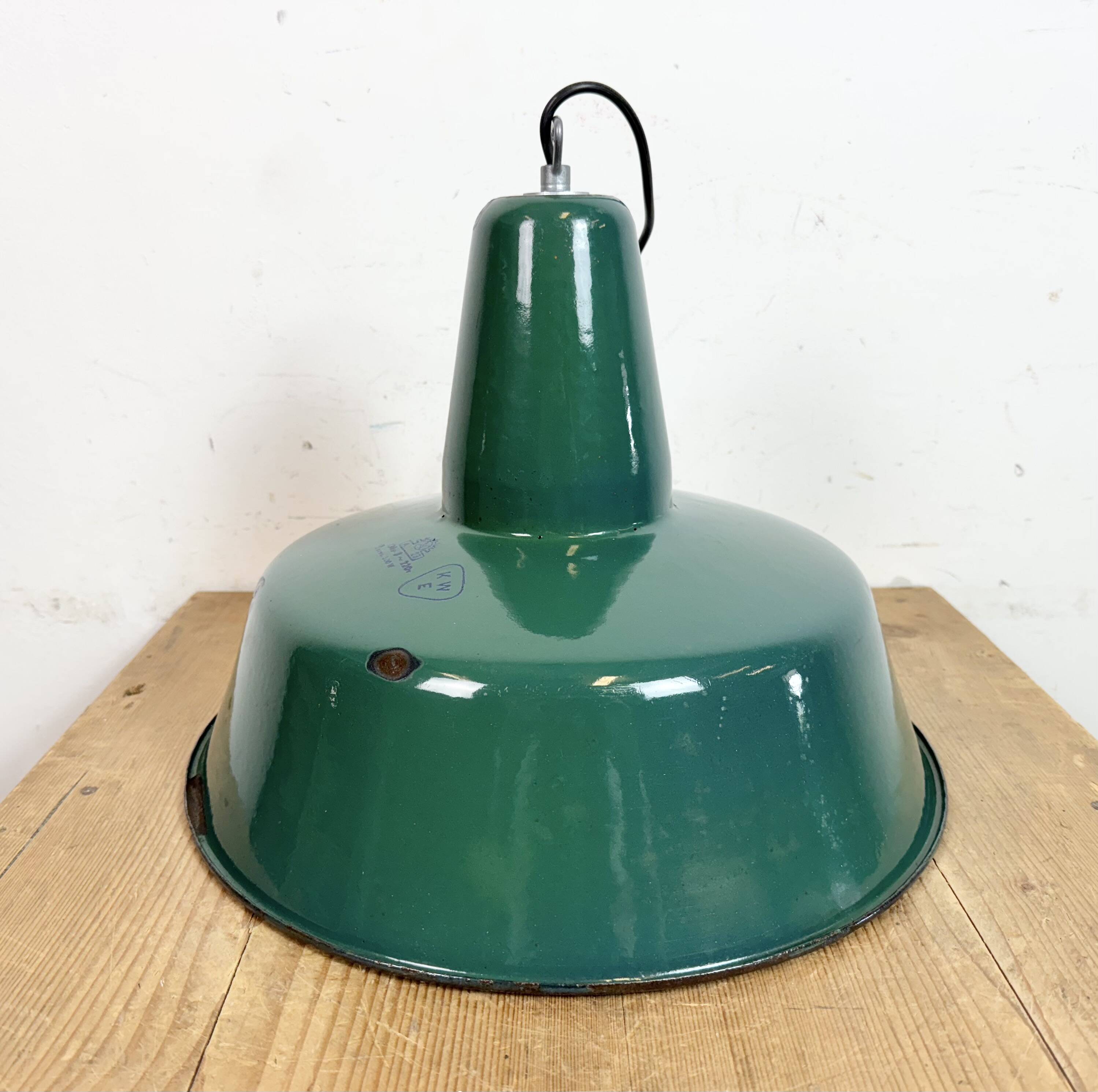 Large Industrial Green Enamel Factory Pendant Lamp, 1960s