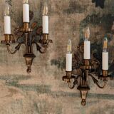 Pair of gold metal flower wall lights