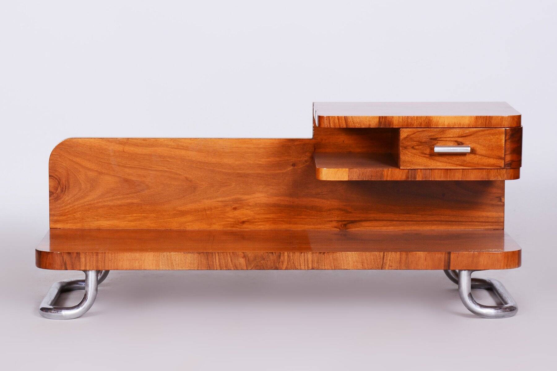 Art Deco Pedestal Table in Walnut & Chrome attributed to Mücke Melder, Czech, 1930s