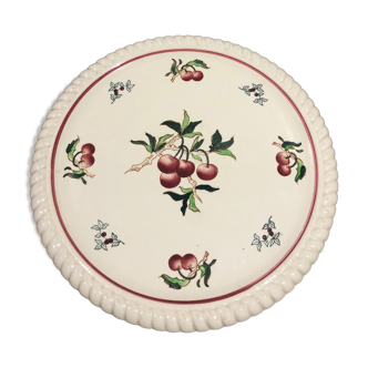 Longwy earthenware dish decorated with cherries