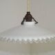 Vintage French Art Deco White Opaline Glass Pendant Light with Frilled Edge 5563