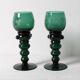 Vintage Emerald Green Wine Stem Crystal Glasses Remmare / Germany / 1960s