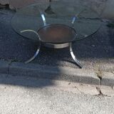 Vintage coffee table round chrome and copper