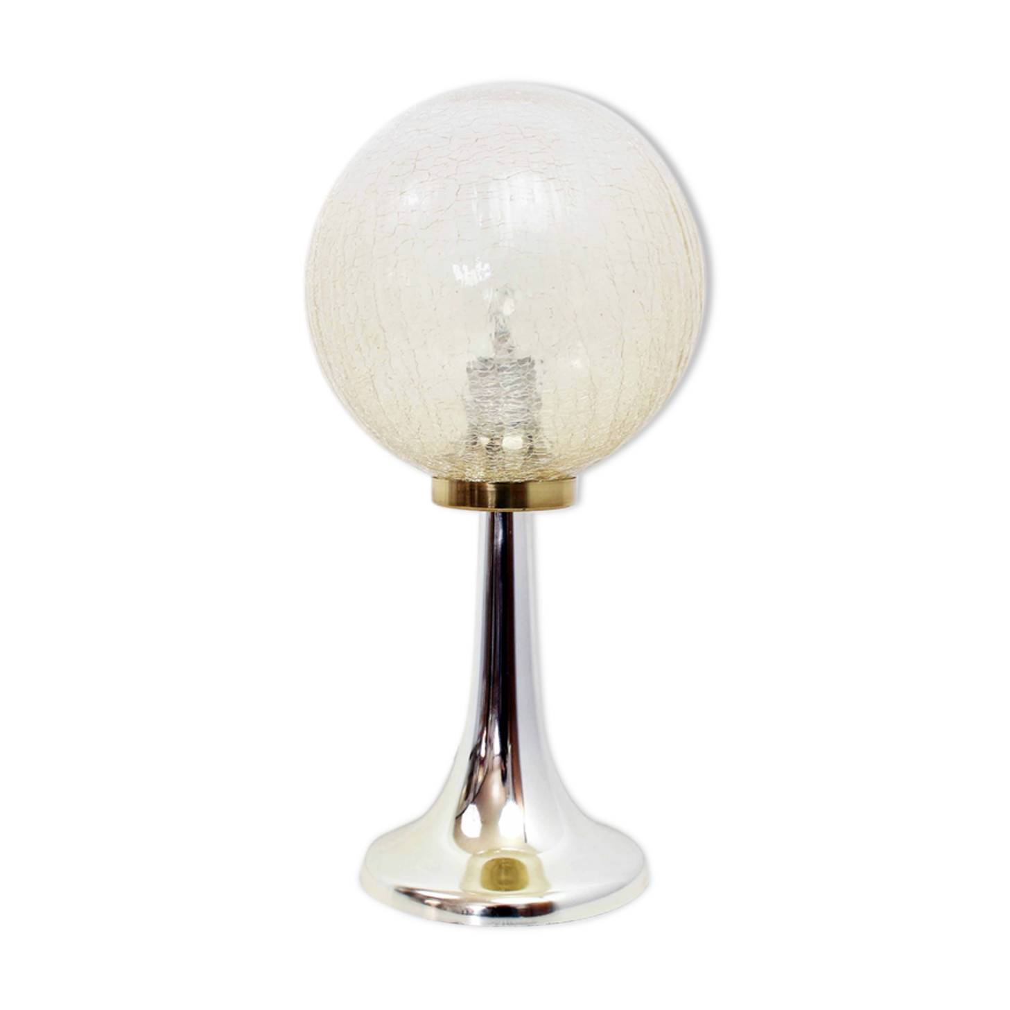Lampe de table pied tulipe et verre craquelé doré