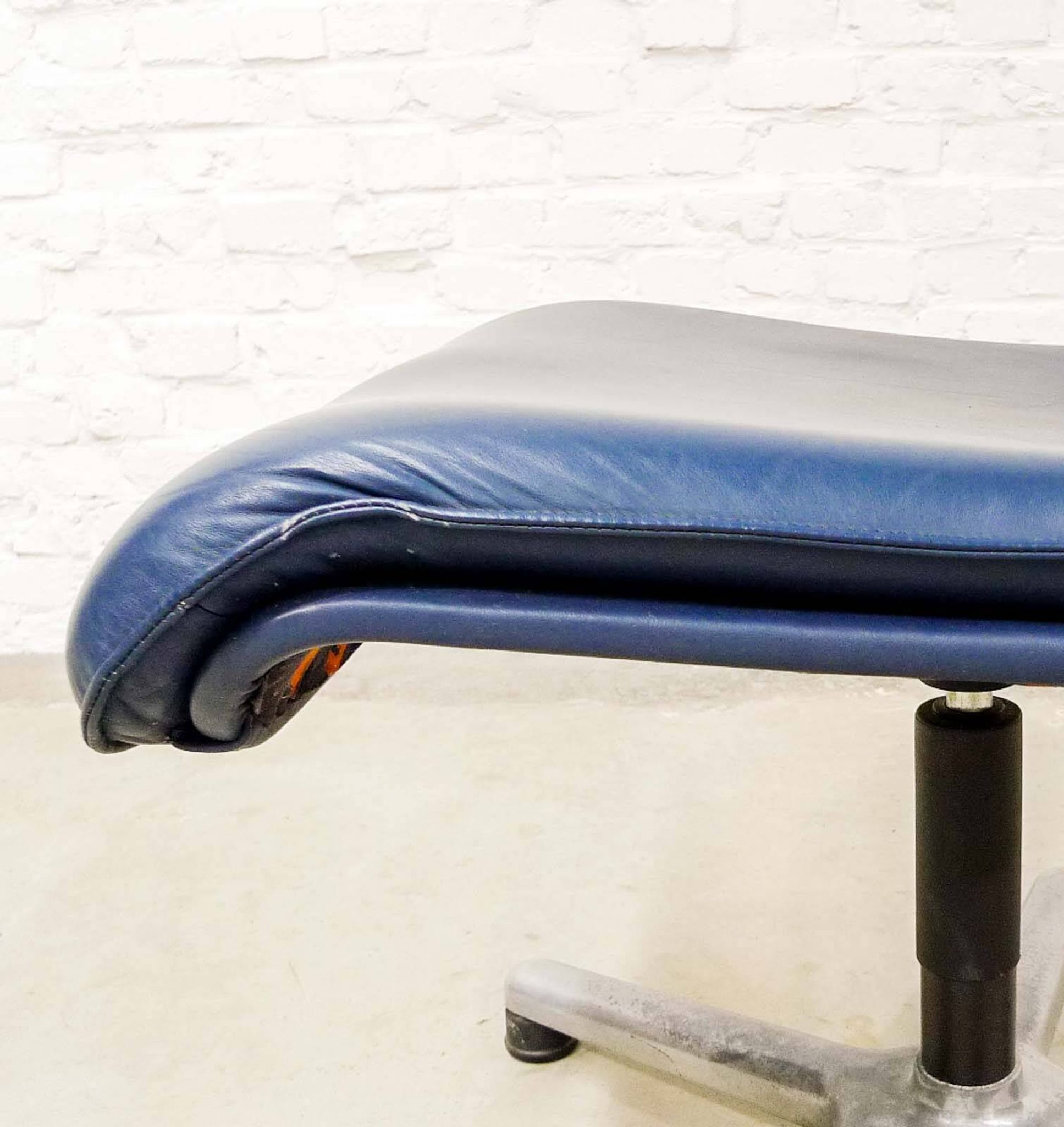 Sitag Ocean Blue Leather Executive Desk Chair. Switzerland, 1970s