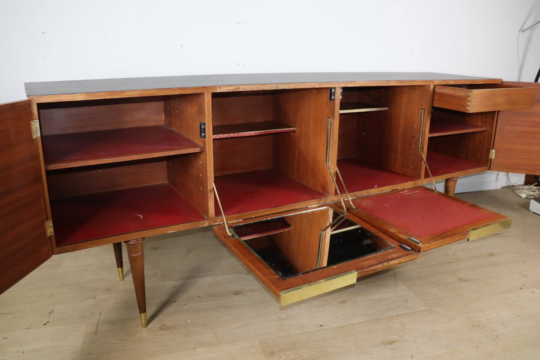 Enfilade vintage en teck et laiton - Années 70