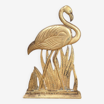 Low relief statuette of a pink flamingo in brass