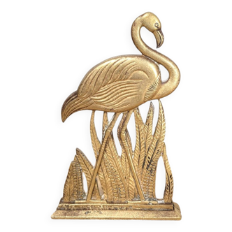 Low relief statuette of a pink flamingo in brass