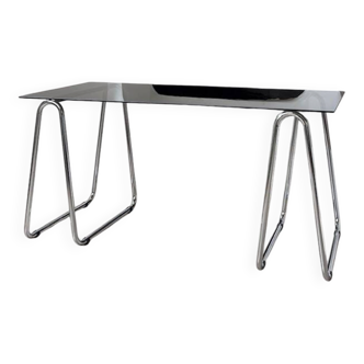 Bureau métal inox et verre