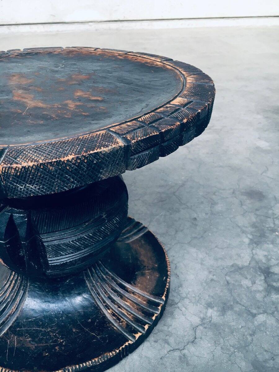 Handcrafted Low Stool in Carved Stained Wood, Africa, 1950s