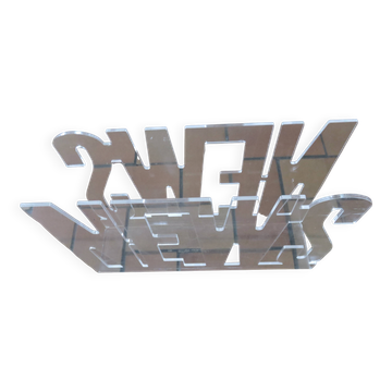 "News" magazine rack in transparent plexiglass, 1980s, vintage.