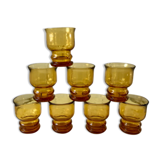 Lot de 8 verres ambrés pernod vintage années 70