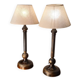 Pair of bedside lamps in patinated and varnished metal 47x20