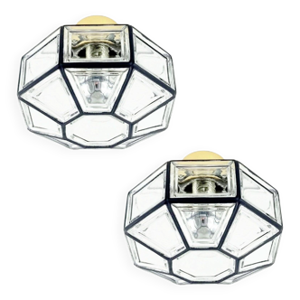 Pair Of Mid Century Glass Ceiling Lights Or Wall Lamps From Limburg, 1960s