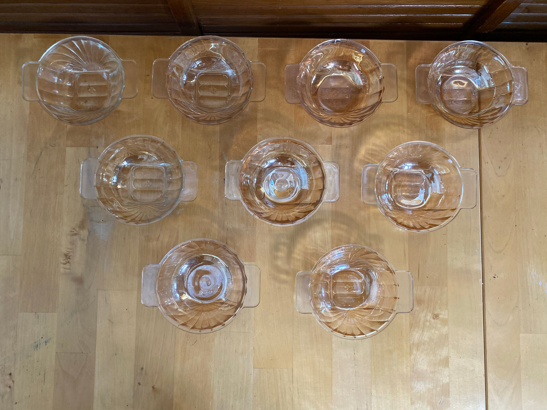 Series 9 Antique Bowls Moulded Glass Amber Iridescent Vintage #E077