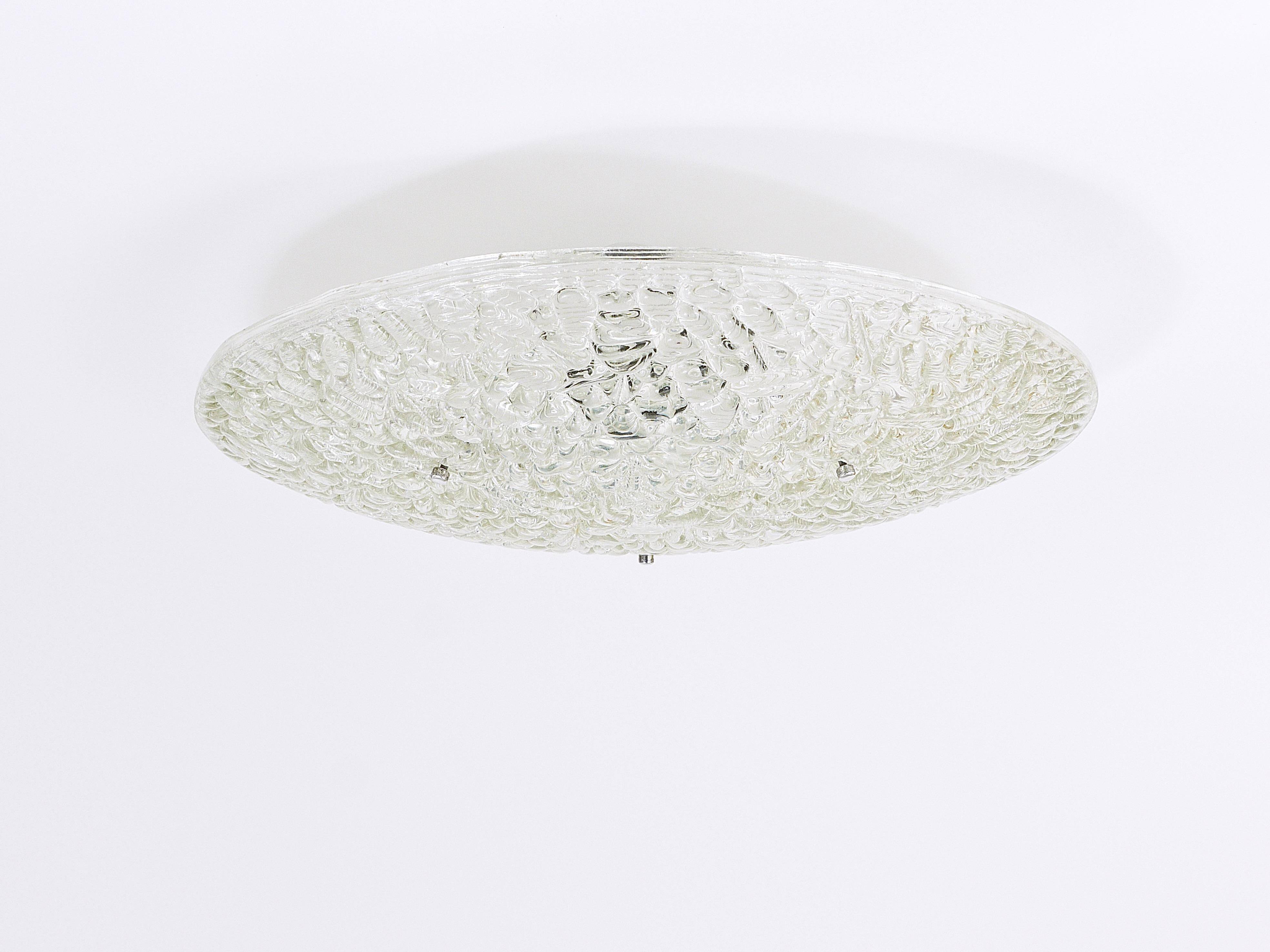 Round textured glass ceiling light J. T. Kalmar mid-century, Austria, 1960s