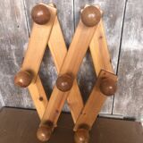 Old Extensible Wall Coat Rack x7 Vintage Wooden Ball Hooks #A704