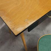 Baumann desk and chair, 1960s, Formica, wood and black, green seat