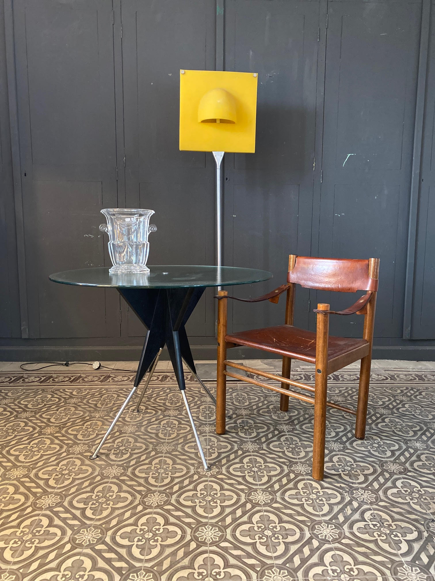 "Ibisco" armchair, wooden and leather Italy 1960