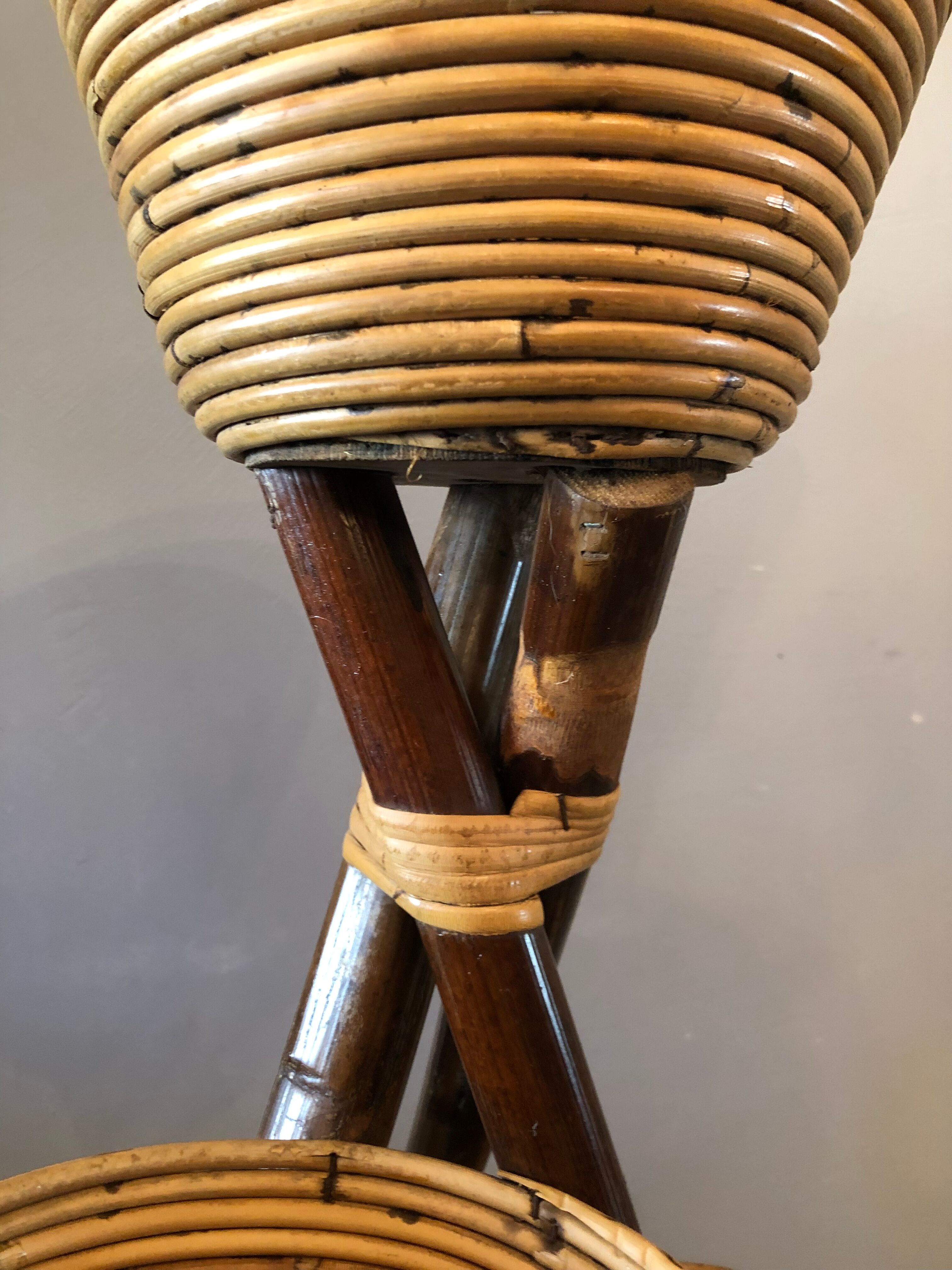 Vintage bamboo and rattan plant holder