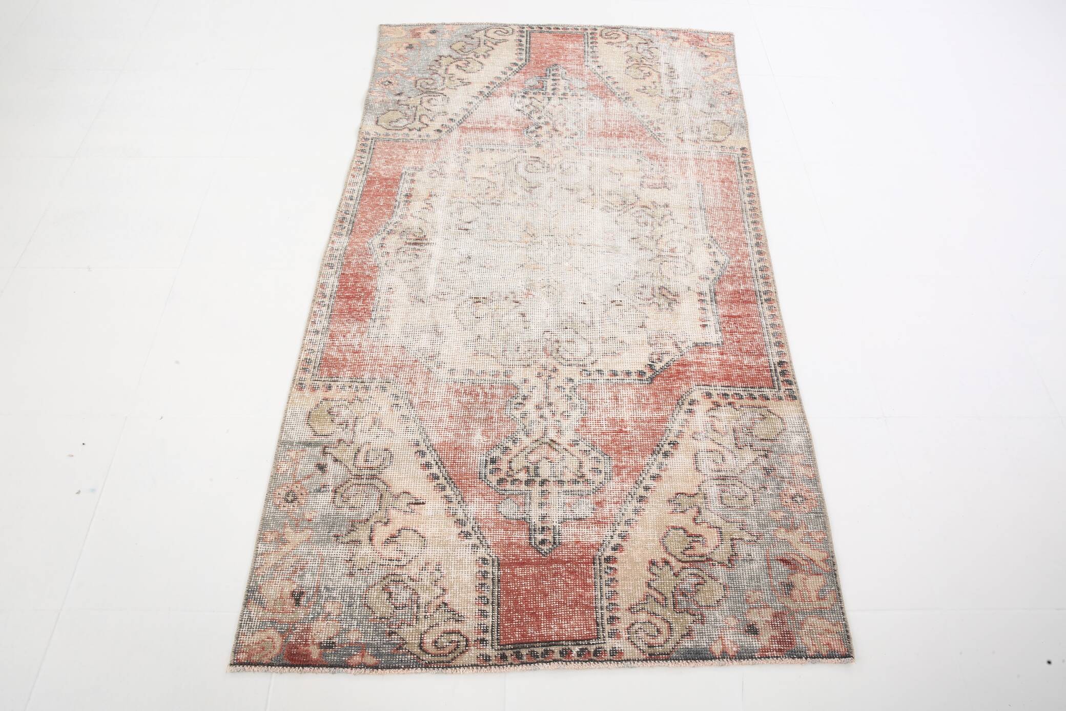 3x6 Rug For Laundry Room Red Beige Antique Vintage Rug, 110x193Cm SK 2797