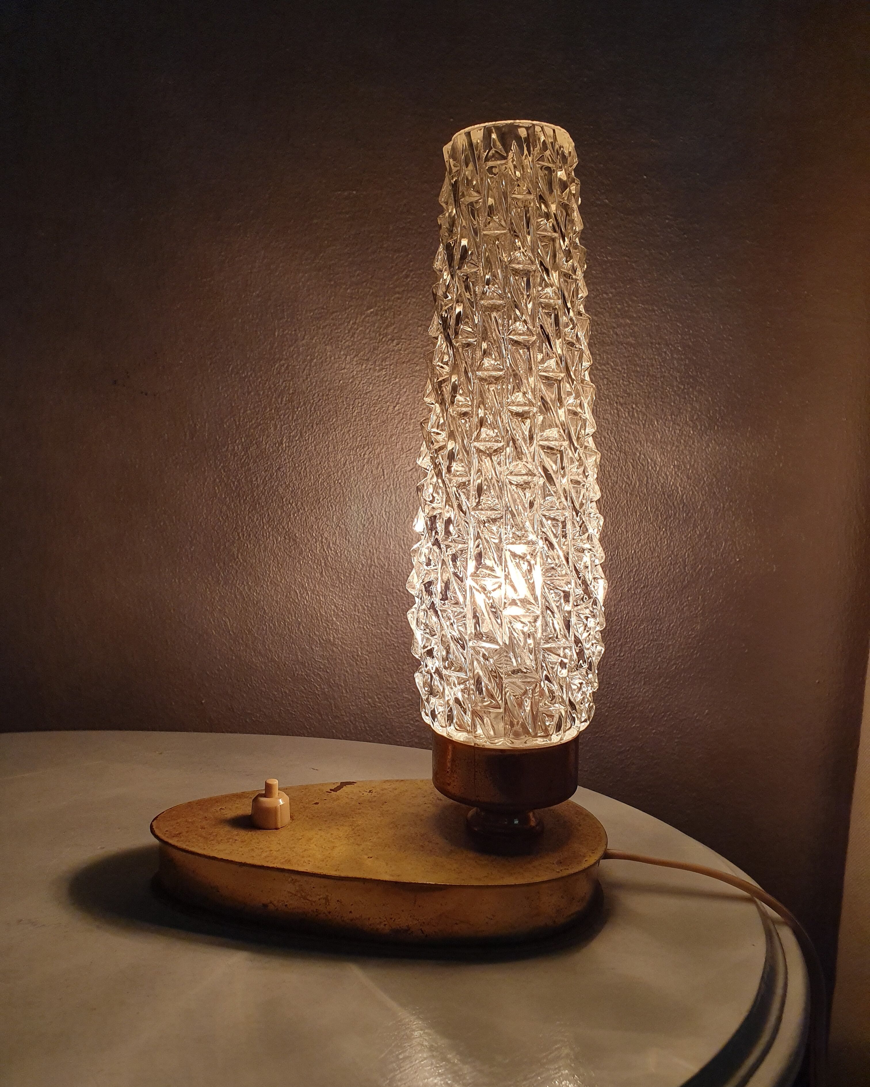 Art Deco France bedside lamp, brass with glass shade, '30s