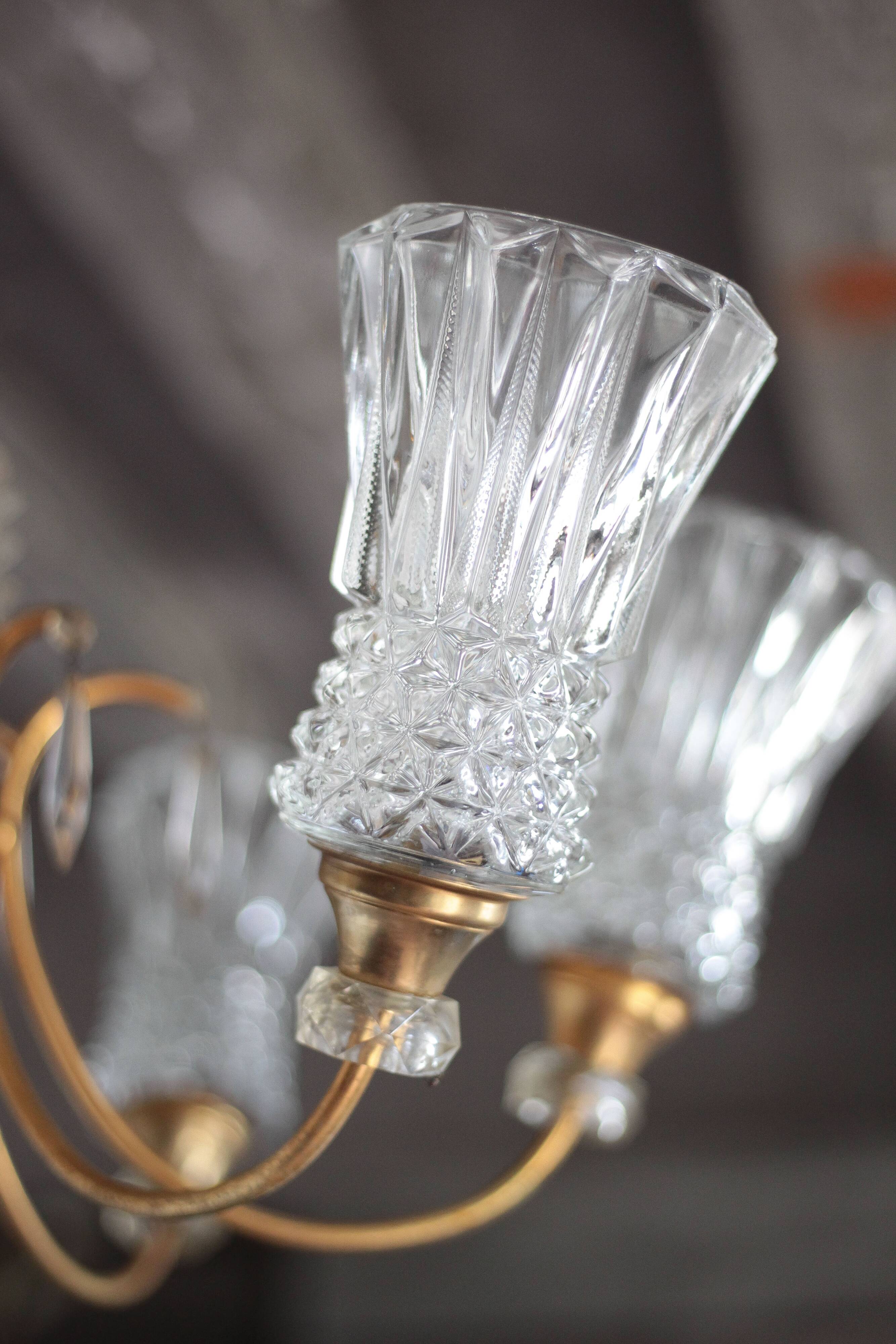 Vintage pendant light, brass pendant light with glass globe, 6-light chandelier